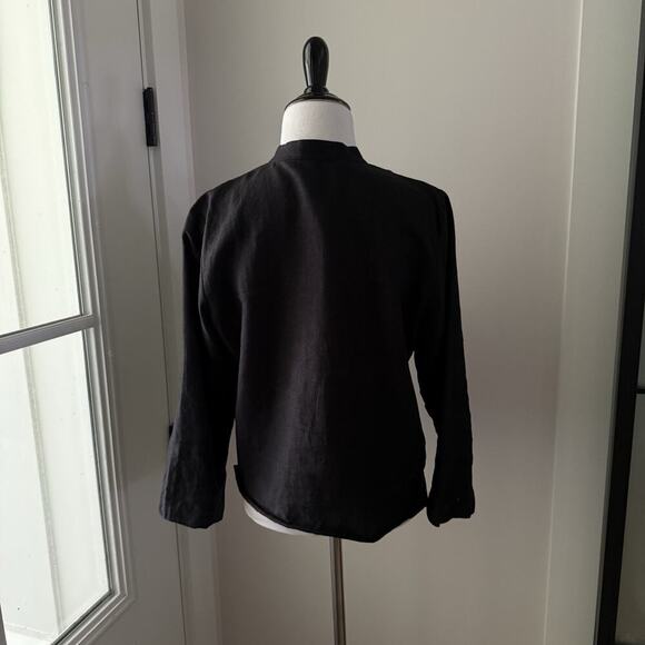 Eileen Fisher 100% Linen Jacket Blouse Top Black Size Medium Petite Woven - Picture 4 of 10
